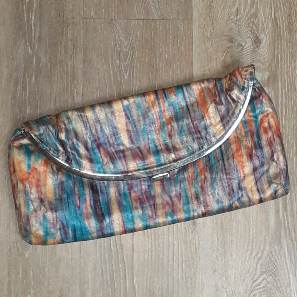 Vintage multicolored fold over envelope clutch